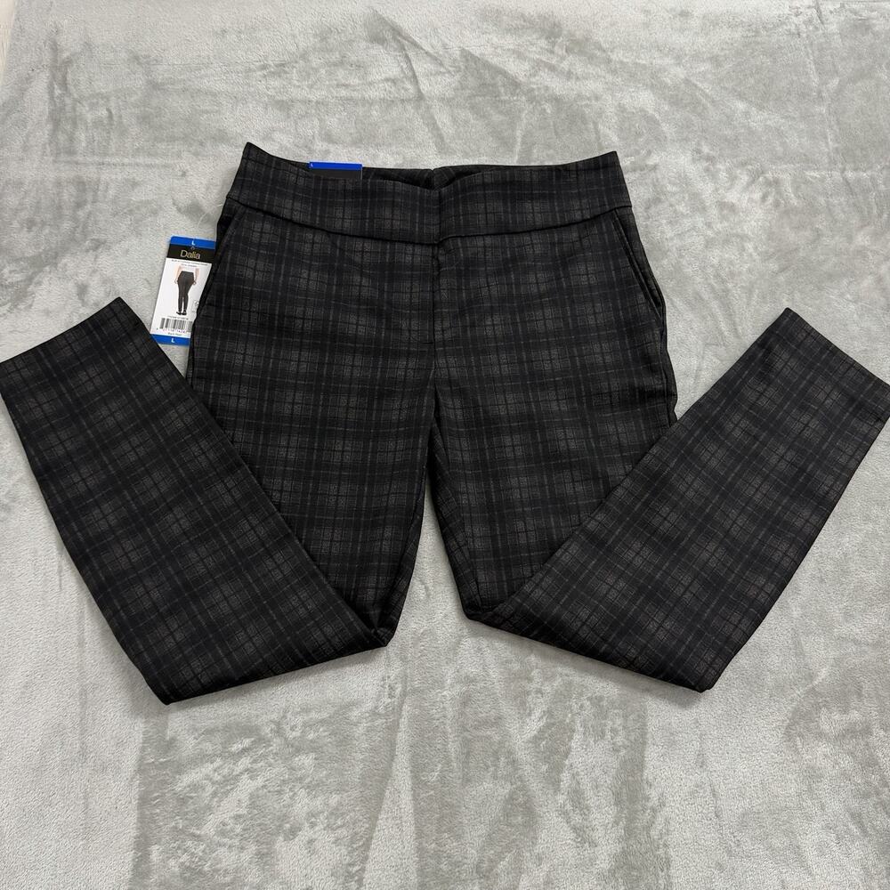 Dalia Women’s Pull On Ponte Pants Black Plaid Tummy Control Size Large L NWT 29